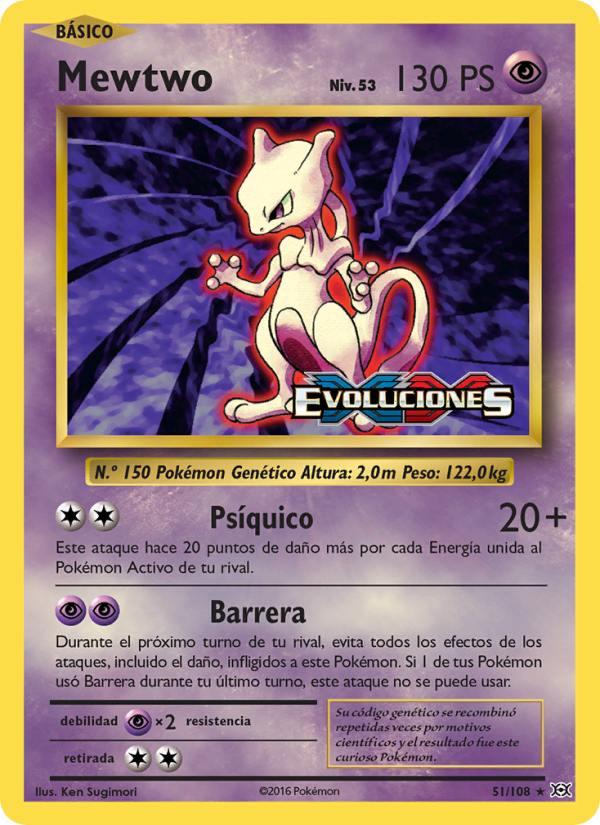 Mewtwo 51 — Evoluciones (Spanish Pokémon TCG card)