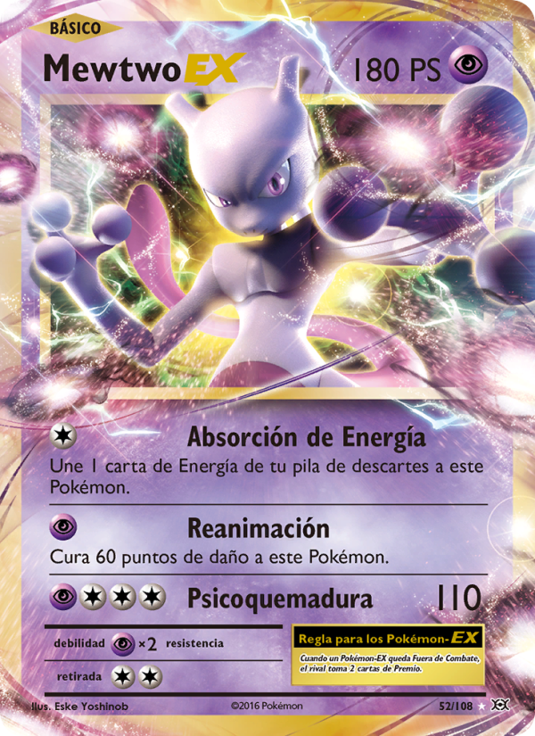 Mewtwo EX 52 — Evoluciones (Spanish Pokémon TCG card)