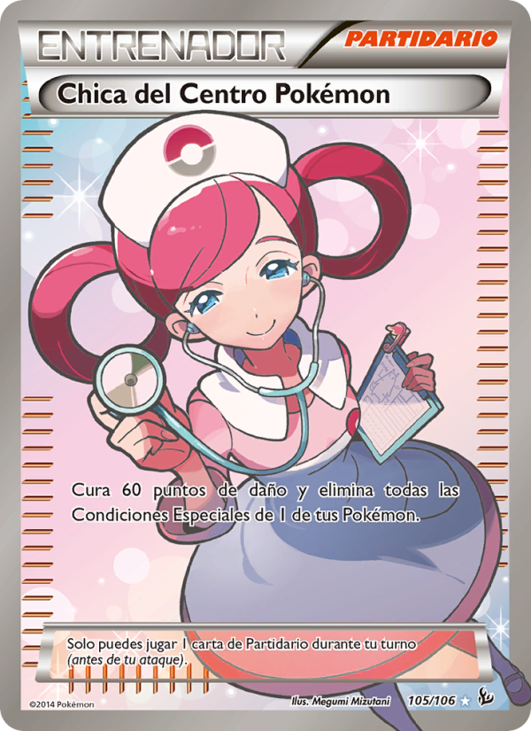 Chica del Centro Pokémon 105 — Destellos de Fuego (Spanish Pokémon TCG card)