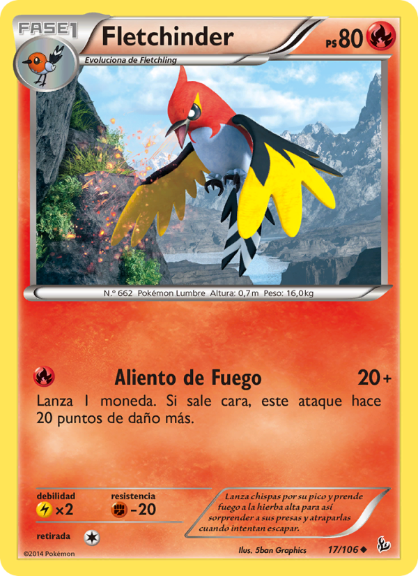 Fletchinder 17 — Destellos de Fuego (Spanish Pokémon TCG card)