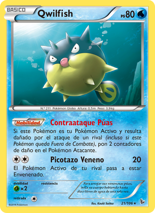 Qwilfish 21 — Destellos de Fuego (Spanish Pokémon TCG card)