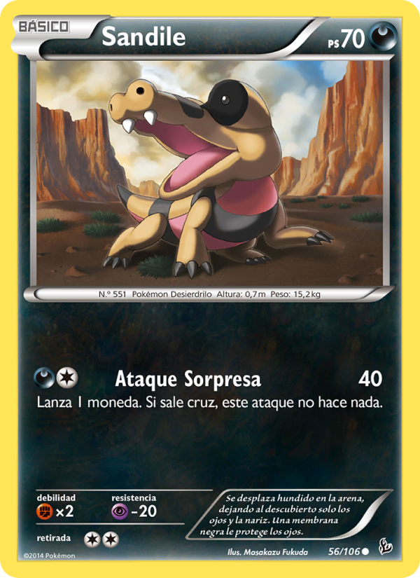 Sandile 56 — Destellos de Fuego (Spanish Pokémon TCG card)