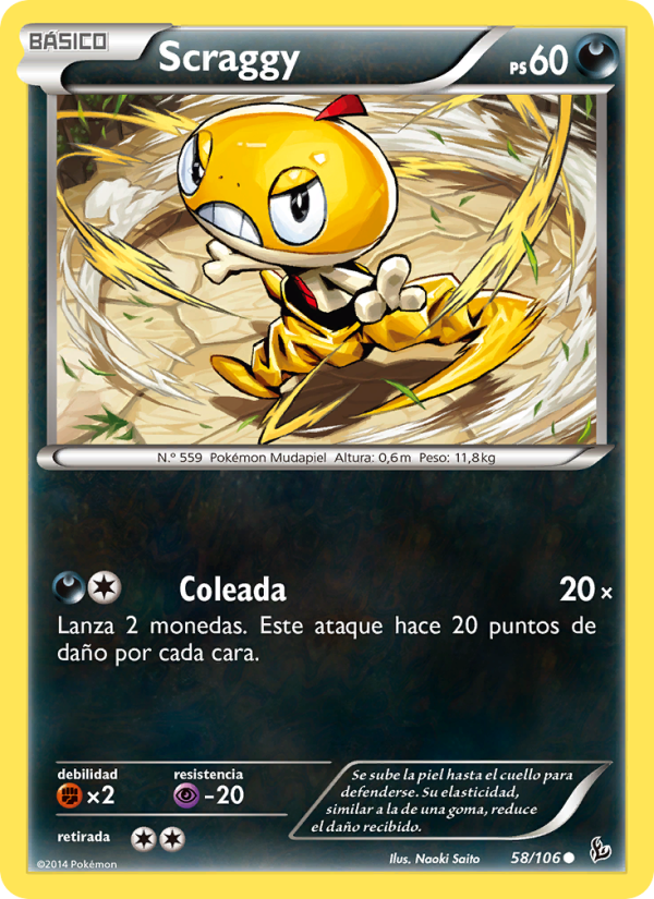 Scraggy 58 — Destellos de Fuego (Spanish Pokémon TCG card)