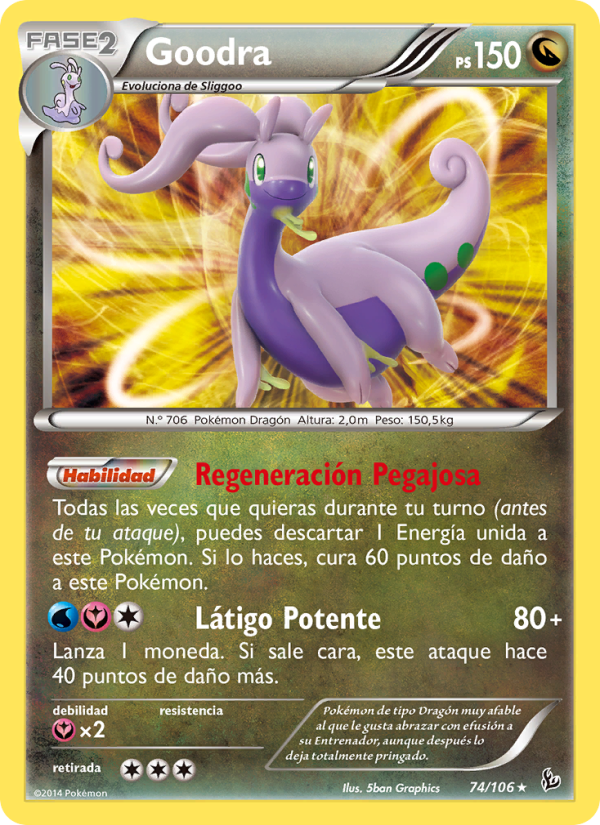 Goodra 74 — Destellos de Fuego (Spanish Pokémon TCG card)