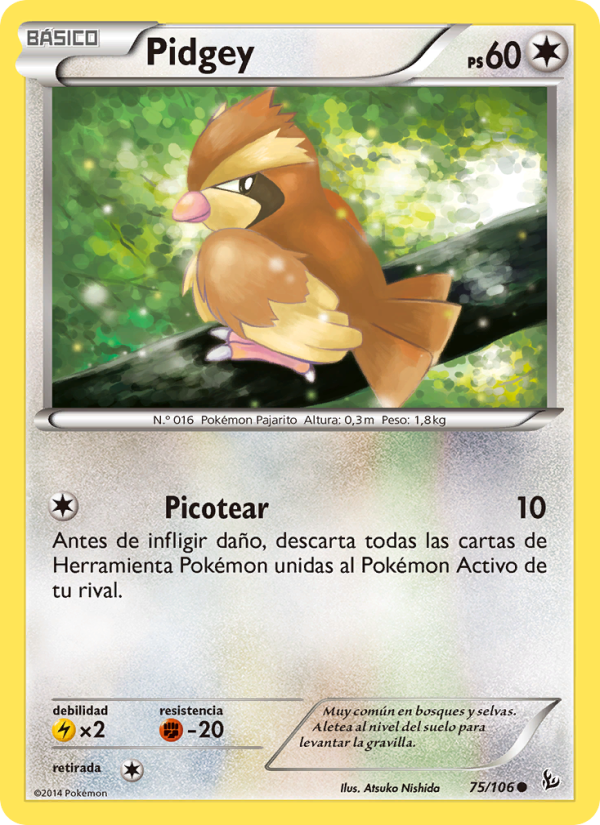 Pidgey 75 — Destellos de Fuego (Spanish Pokémon TCG card)
