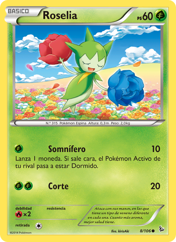 Roselia 8 — Destellos de Fuego (Spanish Pokémon TCG card)