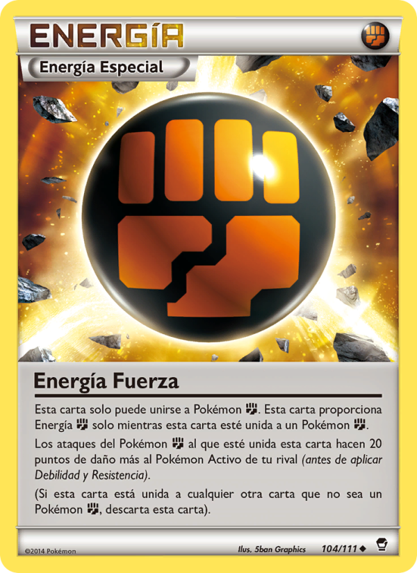 Energía Fuerza 104 — Puños Furiosos (Spanish Pokémon TCG card)