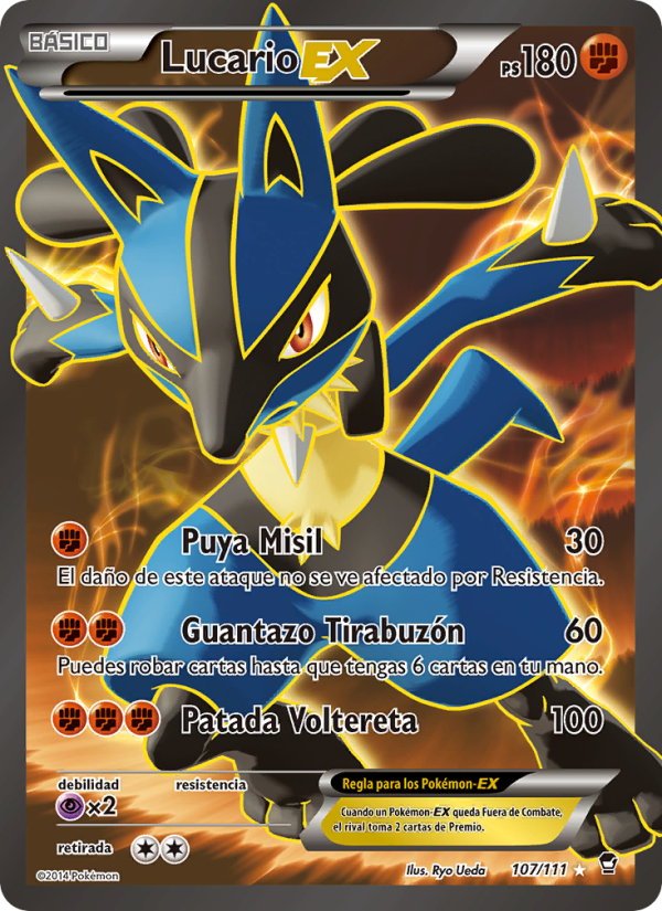 Lucario EX 107 — Puños Furiosos (Spanish Pokémon TCG card)