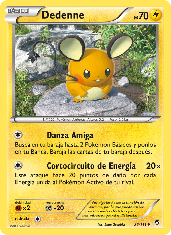 Dedenne 34 — Puños Furiosos (Spanish Pokémon TCG card)