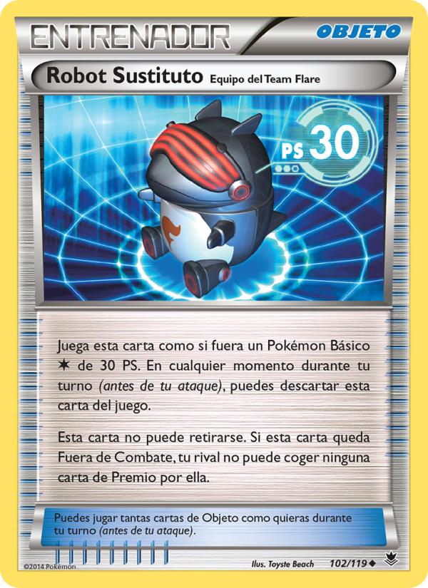 Robot Sustituto Equipo del Team Flare 102 — Fuerzas Fantasmales (Spanish Pokémon TCG card)