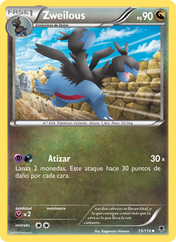 Zweilous 73 — Fuerzas Fantasmales (Spanish Pokémon TCG card)