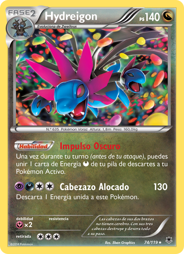 Hydreigon 74 — Fuerzas Fantasmales (Spanish Pokémon TCG card)