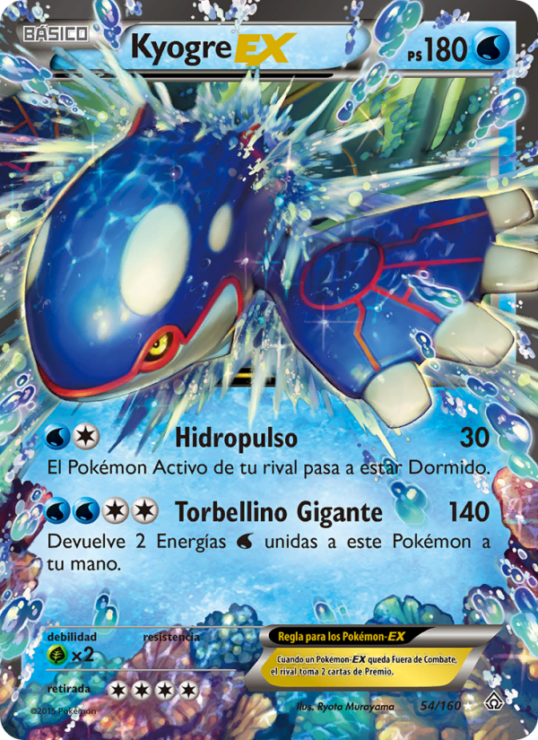 Kyogre EX 54 — Duelos Primigenios (Spanish Pokémon TCG card)