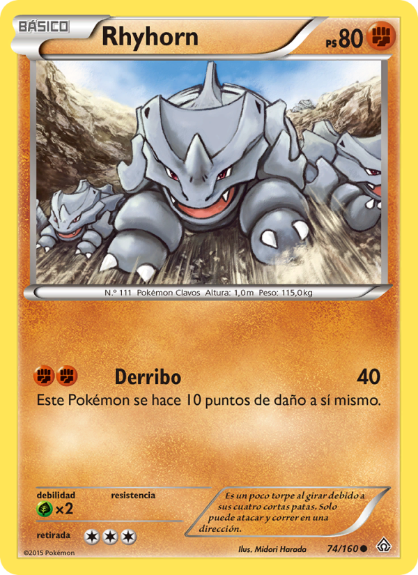 Rhyhorn 74 — Duelos Primigenios (Spanish Pokémon TCG card)