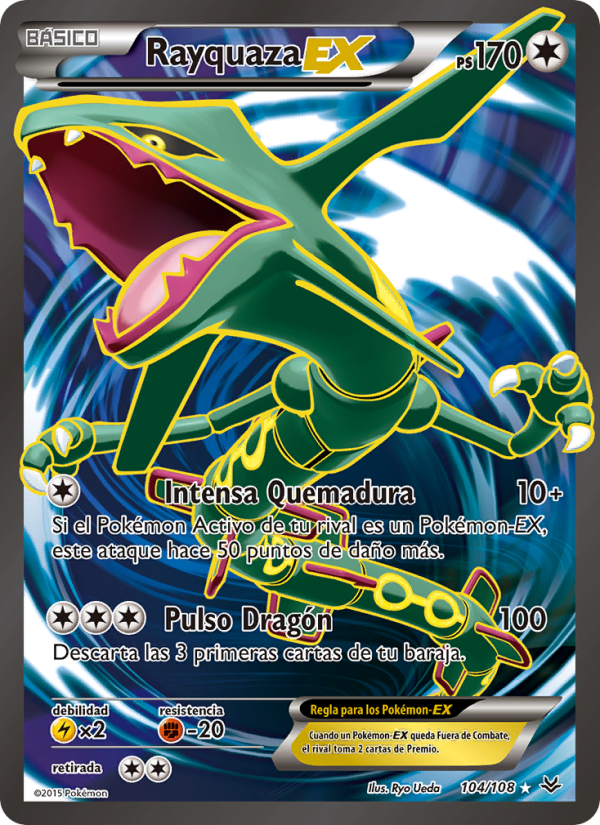 Rayquaza EX 104 — Cielos Rugientes (Spanish Pokémon TCG card)