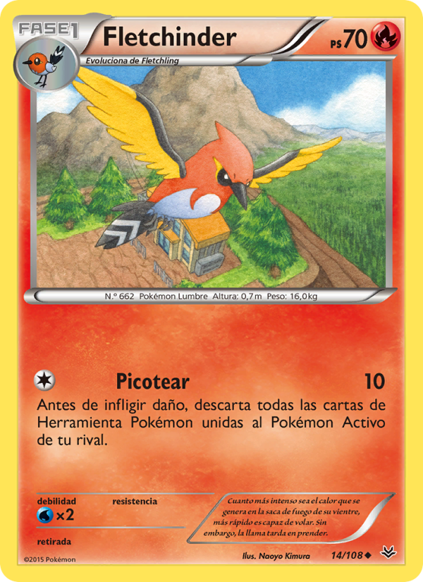 Fletchinder 14 — Cielos Rugientes (Spanish Pokémon TCG card)