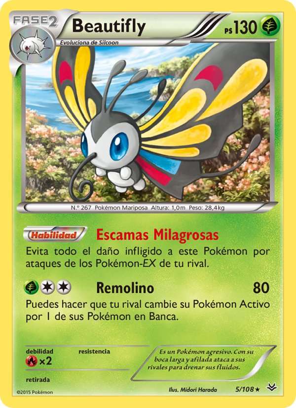 Beautifly 5 — Cielos Rugientes (Spanish Pokémon TCG card)