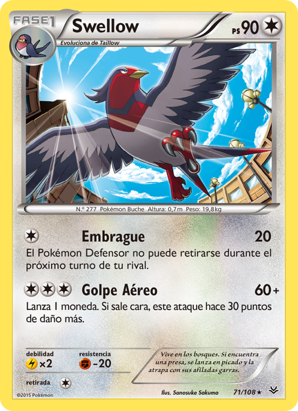 Swellow 71 — Cielos Rugientes (Spanish Pokémon TCG card)