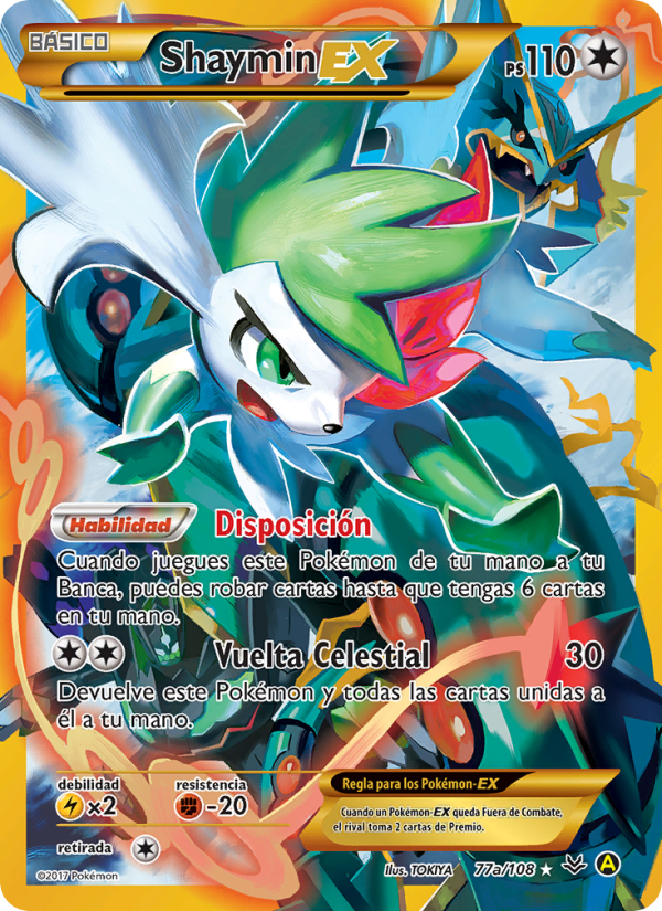 Shaymin EX 77a — Cielos Rugientes (Spanish Pokémon TCG card)