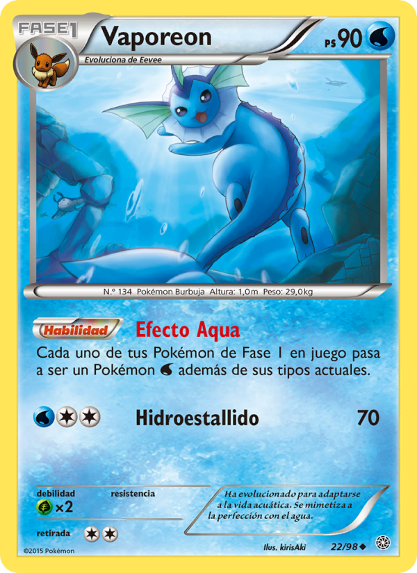 Vaporeon 22 — Antiguos Orígenes (Spanish Pokémon TCG card)