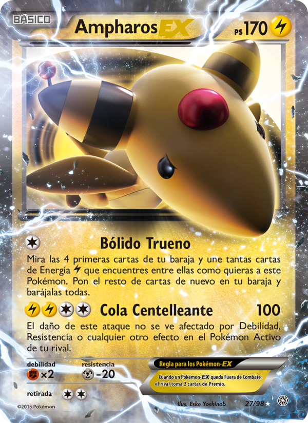 Ampharos EX 27 — Antiguos Orígenes (Spanish Pokémon TCG card)