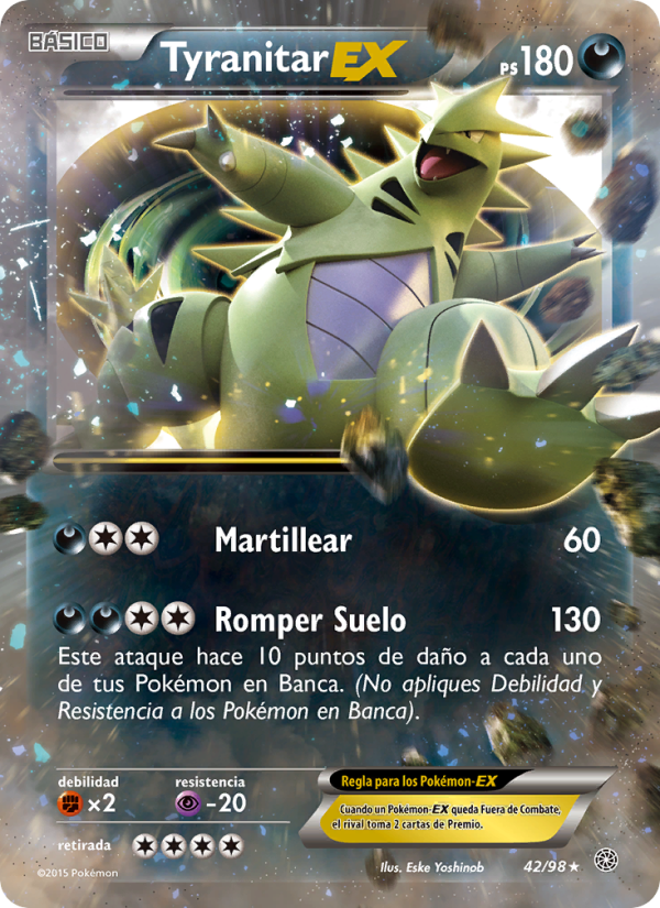 Tyranitar EX 42 — Antiguos Orígenes (Spanish Pokémon TCG card)