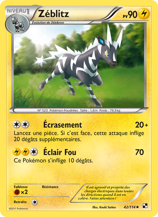 Zéblitz 42 — Noir & Blanc (French Pokémon TCG card)
