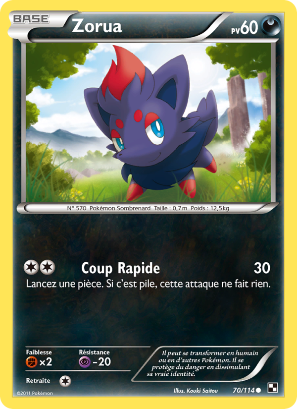 Zorua 70 — Noir & Blanc (French Pokémon TCG card)