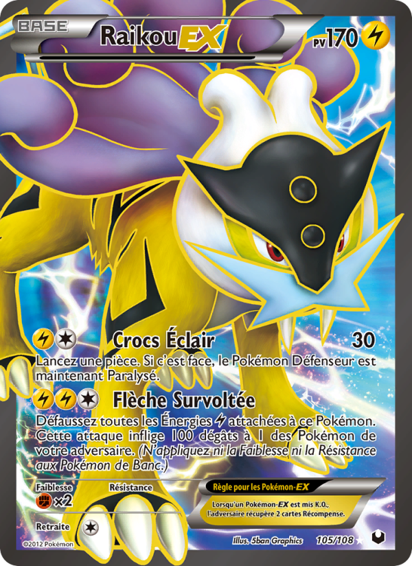 Raikou-EX 105 — Explorateurs Obscurs (French Pokémon TCG card)