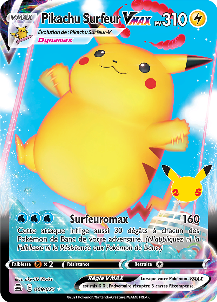 Pikachu Surfeur VMAX 09/50 — Celebrations (French Pokémon TCG card)