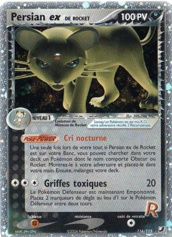 Persian ex de Rocket 116 — EX Forces Cachées (French Pokémon TCG card)