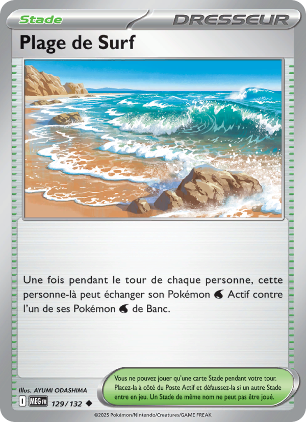 Plage de Surf 129 — Méga-Évolution (French Pokémon TCG card)