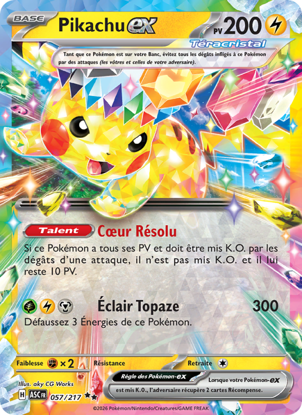 Pikachu-ex 057 — Héros Transcendants (French Pokémon TCG card)
