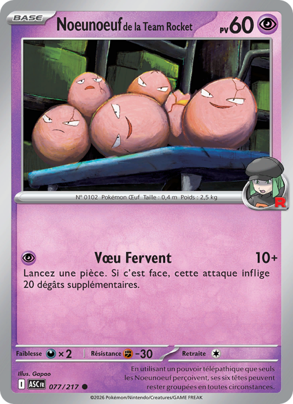 Noeunoeuf de la Team Rocket 077 — Héros Transcendants (French Pokémon TCG card)