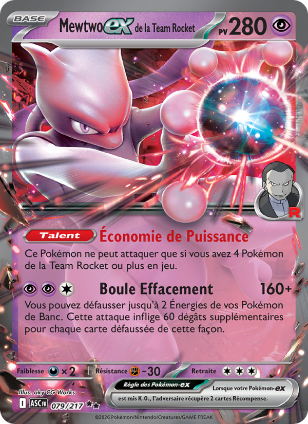 Mewtwo-ex de la Team Rocket 079 — Héros Transcendants (French Pokémon TCG card)