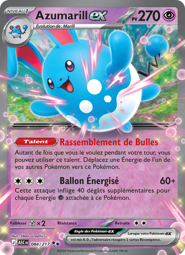 Azumarill-ex 084 — Héros Transcendants (French Pokémon TCG card)