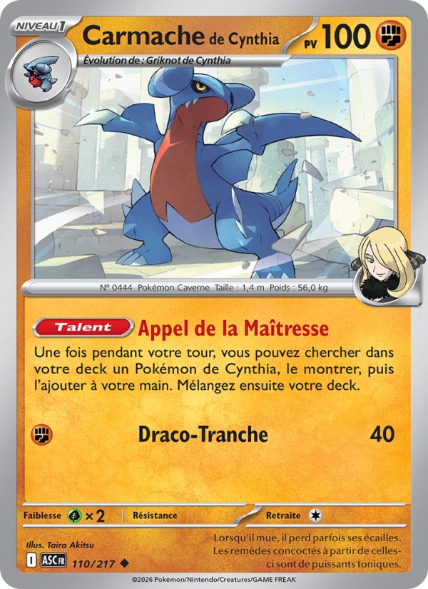Carmache de Cynthia 110 — Héros Transcendants (French Pokémon TCG card)