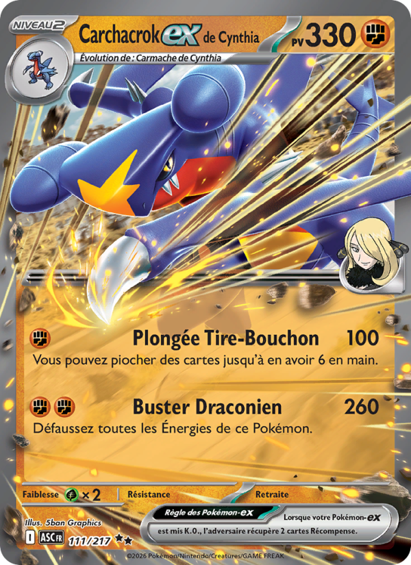 Carchacrock-ex de Cynthia 111 — Héros Transcendants (French Pokémon TCG card)