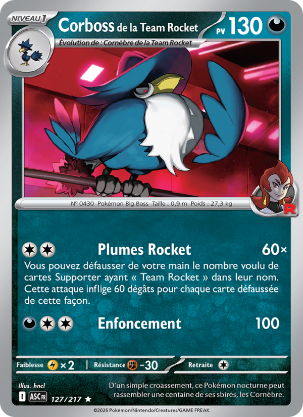 Corboss de la Team Rocket 127 — Héros Transcendants (French Pokémon TCG card)