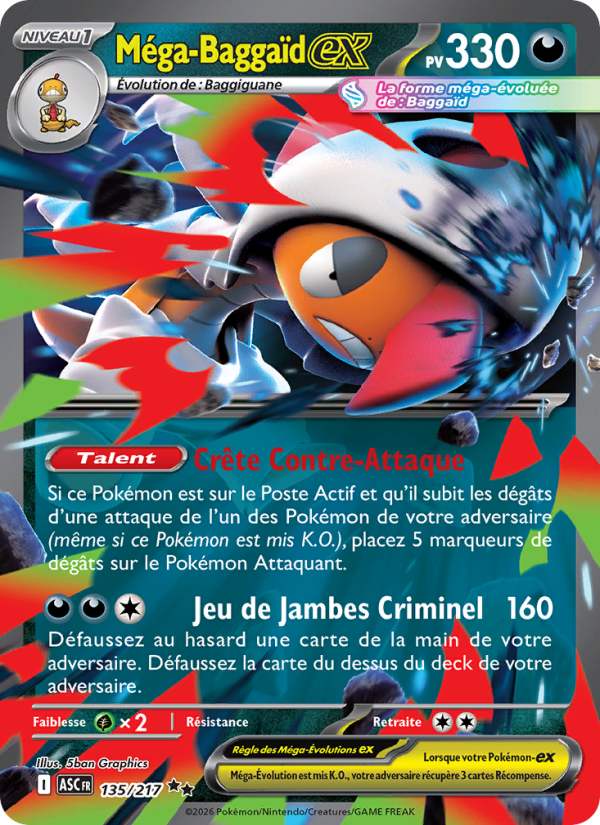 Méga-Baggaïd-ex 135 — Héros Transcendants (French Pokémon TCG card)