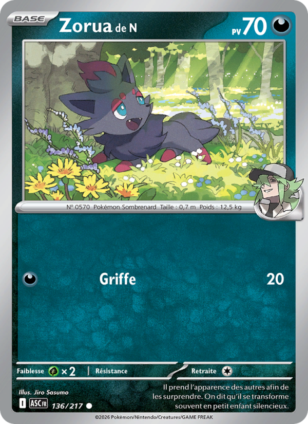 Zorua de N 136 — Héros Transcendants (French Pokémon TCG card)