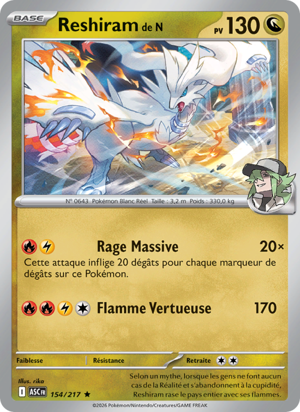 Reshiram de N 154 — Héros Transcendants (French Pokémon TCG card)