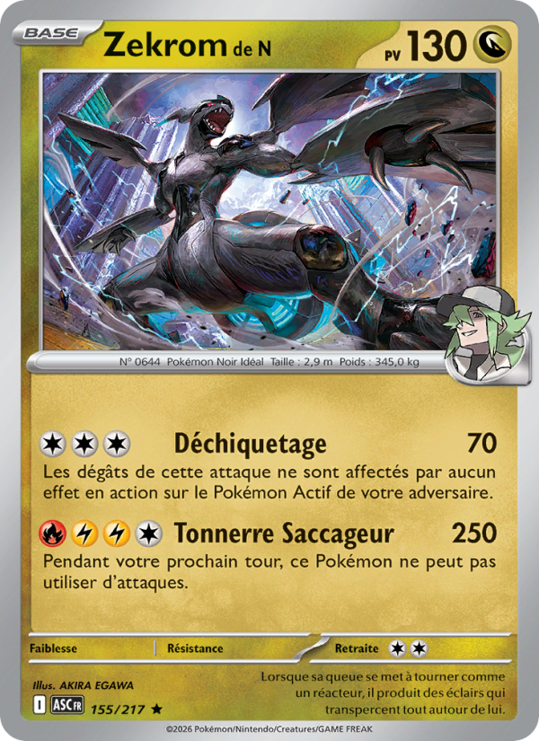Zekrom de N 155 — Héros Transcendants (French Pokémon TCG card)