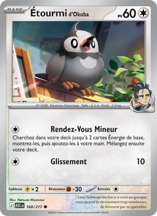 Étourmi d'Okuba 168 — Héros Transcendants (French Pokémon TCG card)