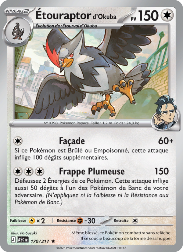 Étouraptor d'Okuba 170 — Héros Transcendants (French Pokémon TCG card)