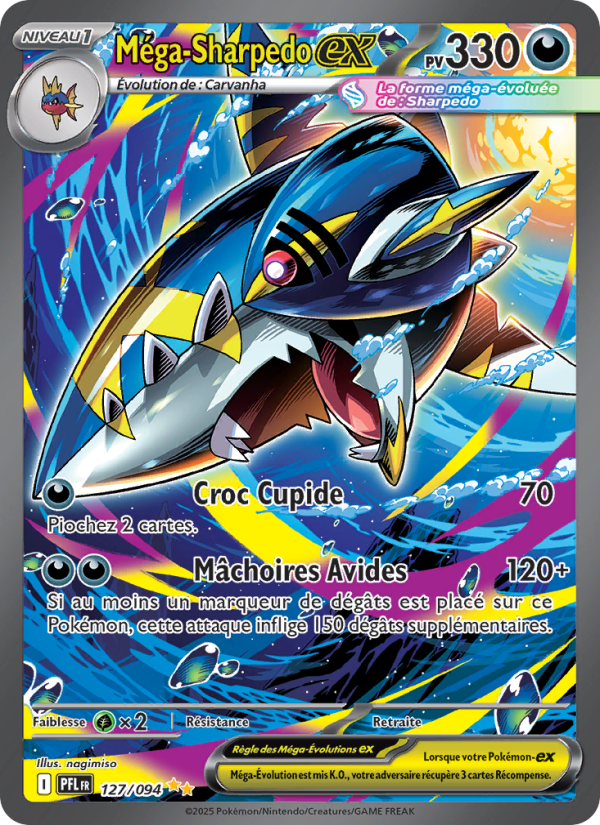 Méga-Sharpedo-ex 127 — Flammes Fantasmagoriques (French Pokémon TCG card)