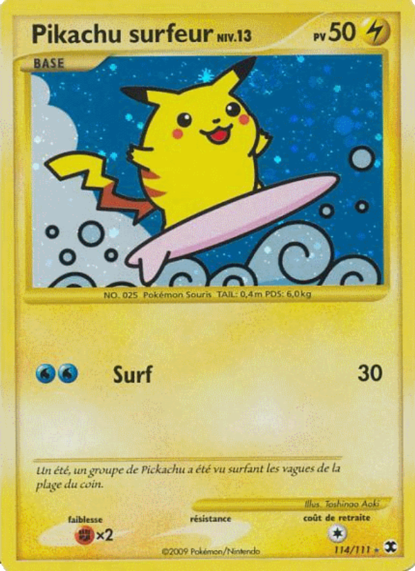 Pikachu surfeur Niv. 13 114 — Rivaux Émergeants (French Pokémon TCG card)