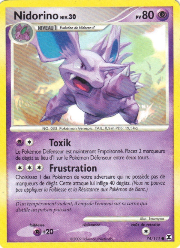 Nidorino Niv. 30 74 — Rivaux Émergeants (French Pokémon TCG card)
