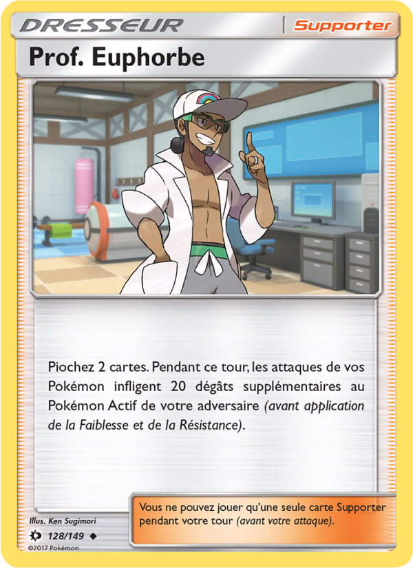 Prof. Euphorbe 128 — Soleil et Lune (French Pokémon TCG card)