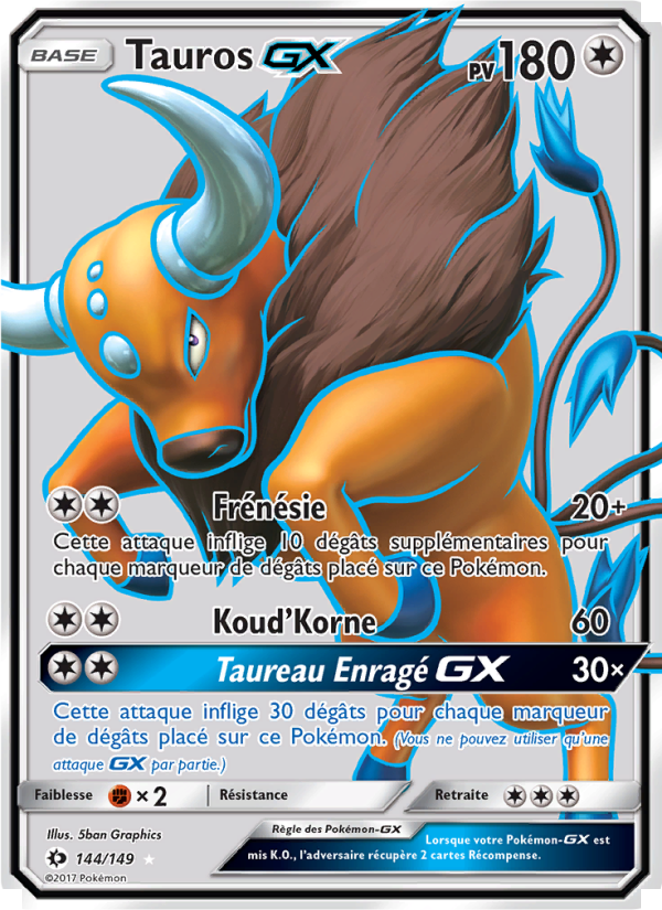 Tauros GX 144 — Soleil et Lune (French Pokémon TCG card)